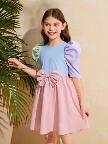 SHEIN Đầm Gái Dây kéo Nơ trước Khối Màu Giải trí - Nhiều màu - Xem 6