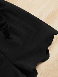 SHEIN Chicas Shorts ribete con fruncido con botón falso ribete en abanico - Negro - Ver 4