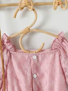 Niñas Vestido con botón delantero bajo con fruncido - Rosa - Ver 4