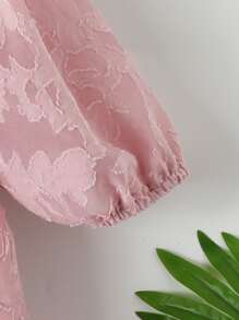 Niñas Vestido con botón delantero bajo con fruncido - Rosa - Ver 5