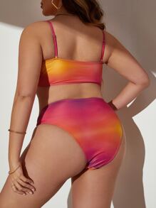 SHEIN Swim Curve 加大尺碼漸變色拉繩前扣比基尼套裝，夏日沙灘必備 - 彩色 - 查看 2