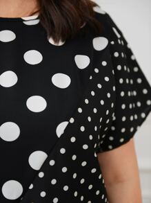 EMERY ROSE 大碼波卡圓點蝙蝠袖連衣裙 - 黑與白 - 查看 4