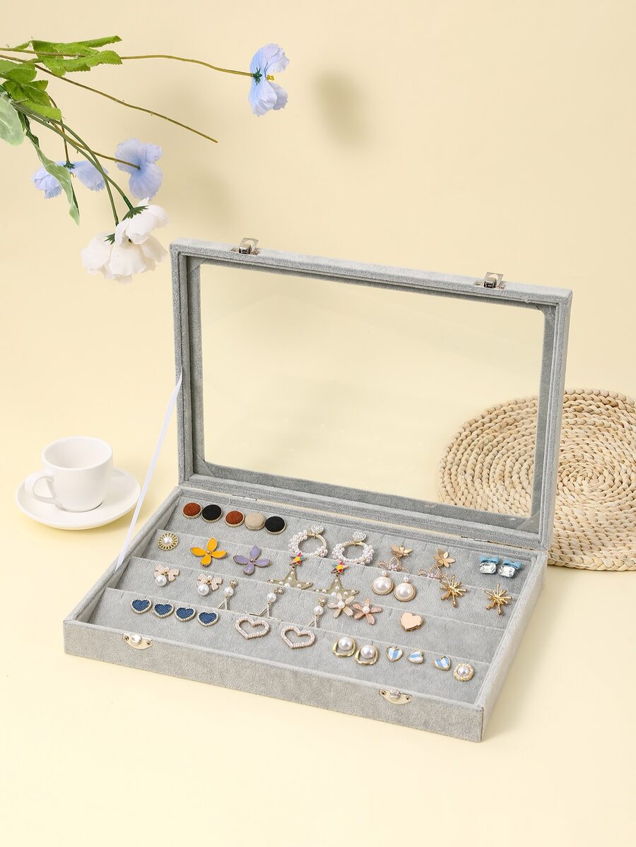 1pc Clear Jewelry Storage Box - Grey - View 1