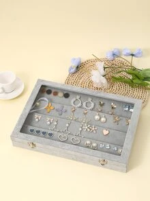 1pc Clear Jewelry Storage Box - Grey - View 2