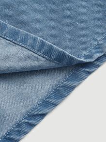 SHEIN MOD 紙袋腰腰帶牛仔短褲 - 中等水洗藍 - 查看 3