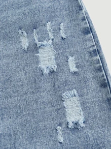 SHEIN MOD Váy denim nữ Bất đối xứng Nút Túi Hem thô Bị tách Dây kéo màu trơn - Rửa nhẹ - Xem 3