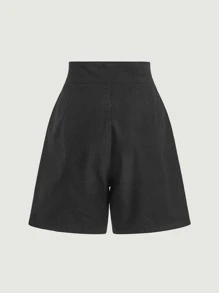 SHEIN MOD Button Front Bermuda Denim Shorts - Black - View 2