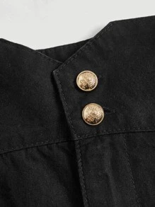 SHEIN MOD Button Front Bermuda Denim Shorts - Black - View 3