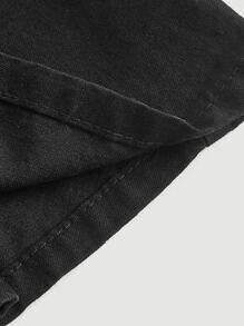 SHEIN MOD Button Front Bermuda Denim Shorts - Black - View 4