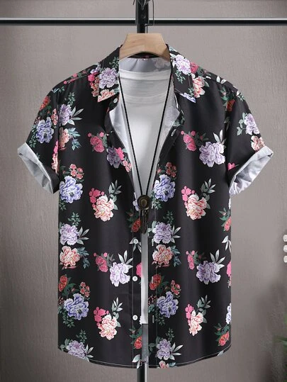 Manfinity Men Floral Print Shirt Without Tee