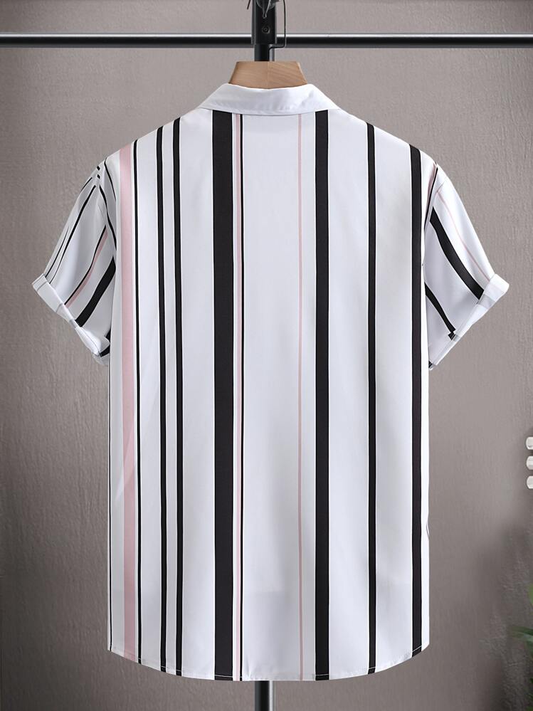 Manfinity Homme Men Vertical Striped Shirt Without Tee , Slim Fit Short Sleeve Button Up Graphic Stripe Shirt - White - View 2