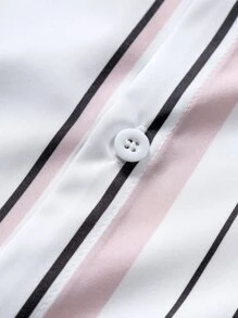 Manfinity Homme 男士直條紋襯衫，不帶背心，修身短袖圖案直條紋鈕扣襯衫 - 白色 - 查看 4