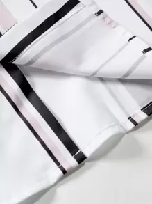 Manfinity Homme 男士直條紋襯衫，不帶背心，修身短袖圖案直條紋鈕扣襯衫 - 白色 - 查看 6