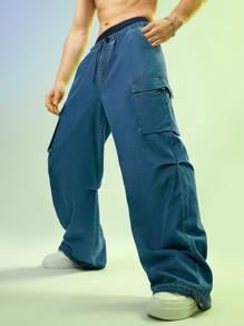 Manfinity RebelGame Men Cotton Flap Pocket Cargo Jeans - Medium Wash - View 5