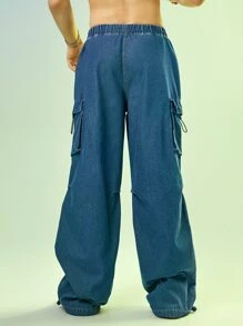 Manfinity RebelGame Men Cotton Flap Pocket Cargo Jeans - Medium Wash - View 7