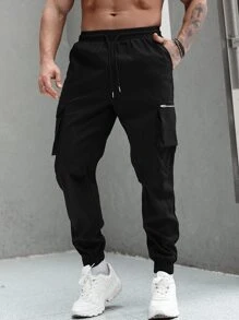 Manfinity Homme 男士束口寬鬆貨物褲 - 黑色 - 查看 5