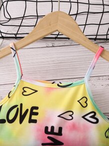 小女童紮染愛心和字母圖案吊帶洋裝