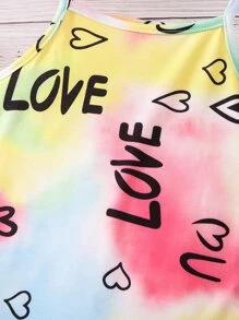 小女童紮染愛心和字母圖案吊帶洋裝