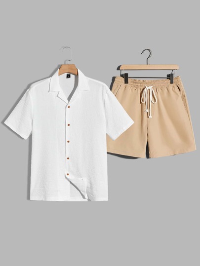 Guys Button Front Shirt & Drawstring Waist Shorts