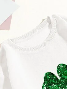 SHEIN EZwear Four Leaf Clover Print Thermal Lined Sweatshirt - White - View 7