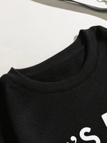 SHEIN EZwear Slogan Graphic Thermal Lined Sweatshirt - Black - View 3