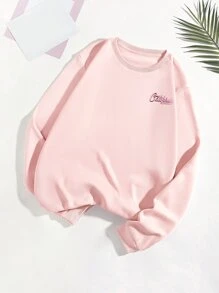SHEIN EZwear Car And Letter Graphic Thermal Lined Sweatshirt - Baby Pink - View 2