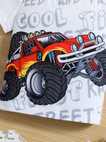 SHEIN Young Boy Cute Off-Road Car Pattern T-Shirt, Suitable For Boys Aged 4-7 Years Old To Wear In Autumn, Spring And Winter