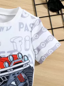 SHEIN Young Boy Cute Off-Road Car Pattern T-Shirt, Suitable For Boys Aged 4-7 Years Old To Wear In Autumn, Spring And Winter