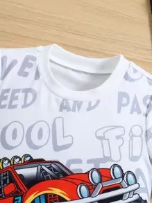SHEIN Young Boy Cute Off-Road Car Pattern T-Shirt, Suitable For Boys Aged 4-7 Years Old To Wear In Autumn, Spring And Winter