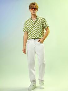 Manfinity RebelGame Camisa De Hombre Con Estampado De Cuadros - Verde Oliva - Ver 5