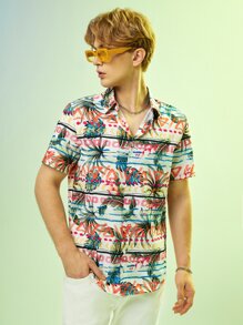 Manfinity Men Tropical Print Shirt Without Tee - Multicolor - View 3