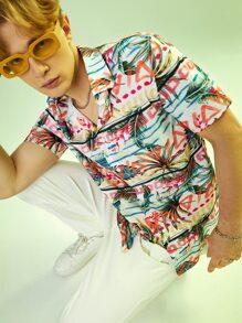 Manfinity Men Tropical Print Shirt Without Tee - Multicolor - View 4
