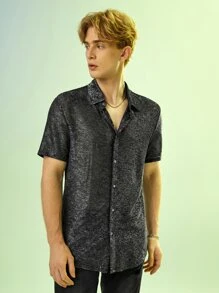 GENTILAND 男士雜色針織前紐扣襯衫 - 黑色 - 查看 7