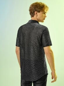 GENTILAND 男士雜色針織前紐扣襯衫 - 黑色 - 查看 3