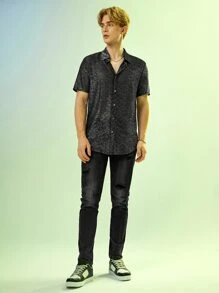 GENTILAND 男士雜色針織前紐扣襯衫 - 黑色 - 查看 8