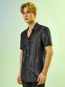 GENTILAND 男士雜色針織前紐扣襯衫 - 黑色 - 查看 6