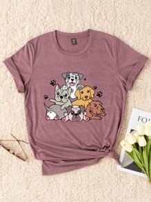 SHEIN LUNE Plus Cartoon Graphic Tee For Summer - Red Violet - View 1