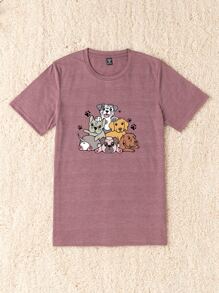 SHEIN LUNE Plus Cartoon Graphic Tee For Summer - Red Violet - View 3