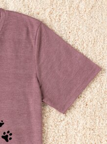 SHEIN LUNE Plus Cartoon Graphic Tee For Summer - Red Violet - View 5