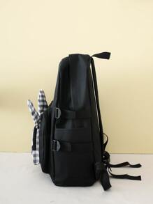 4pcs Gingham Pattern Rabbit Ear Decor Functional Backpack Set School Bag Set For Graduate, Teen Girls, Freshman, Sophomore, Junior & Senior In College, University & High School, Perfect For Outdoors ,Travel & Back To School - Black and White - View 3