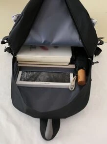 4pcs Gingham Pattern Rabbit Ear Decor Functional Backpack Set School Bag Set For Graduate, Teen Girls, Freshman, Sophomore, Junior & Senior In College, University & High School, Perfect For Outdoors ,Travel & Back To School - Black and White - View 5