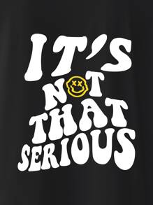 INAWLY Slogan Graphic Drop Shoulder Tee - Black - View 3