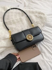 Rhinestone Decor Chain Flap Bag - Black - View 3