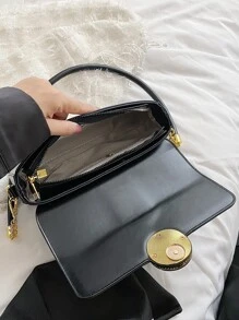 Rhinestone Decor Chain Flap Bag - Black - View 4