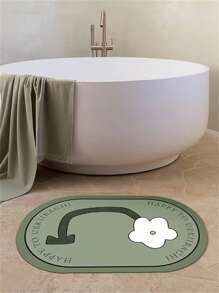 1pc Green Fashion Small Flower Diatom Mud Floor Mat,Cartoon Absorbent Bathroom Floor Mat - Multicolor - View 1