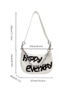Bolso hobo con diseño de parche de letra con diseño de cadena - Blanco - Ver 3