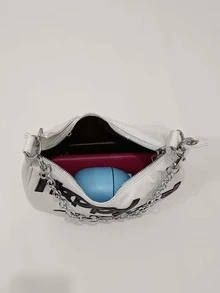 Bolso hobo con diseño de parche de letra con diseño de cadena - Blanco - Ver 5