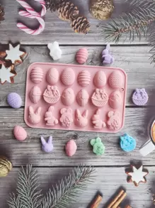 1 pieza Molde de caramelo Huevo de Pascua & con diseño de conejo - Rosa coral - Ver 1