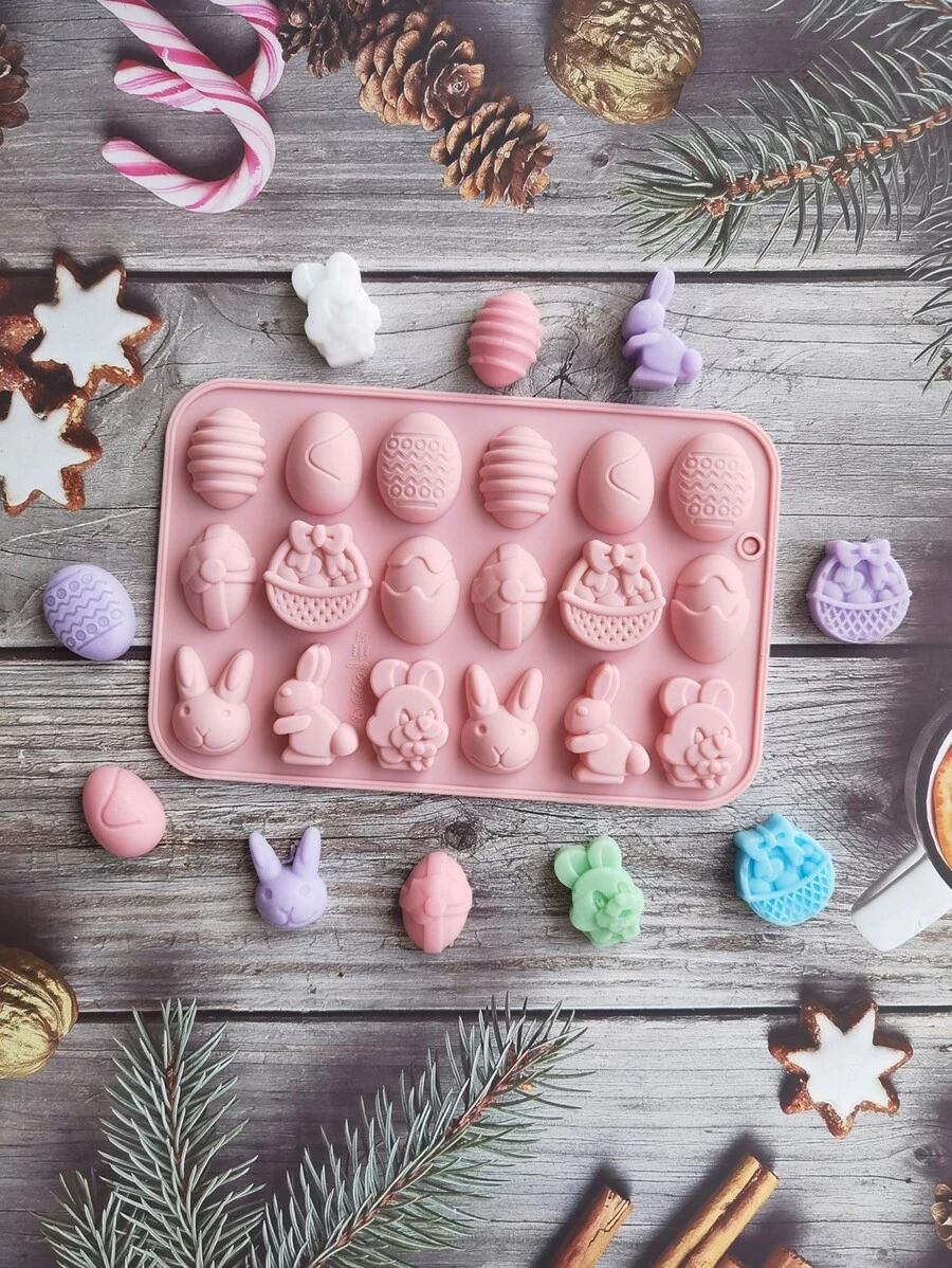 1 pieza Molde de caramelo Huevo de Pascua & con diseño de conejo - Rosa coral - Ver 1