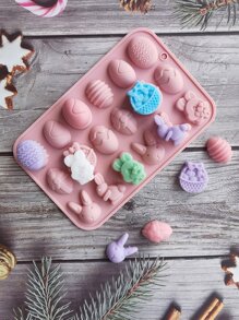 1 pieza Molde de caramelo Huevo de Pascua & con diseño de conejo - Rosa coral - Ver 5